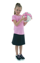 Load image into Gallery viewer, Athletic Exercise Skirt for Girls Sizes by Dressing For His Glory offers a perfect blend of modesty and comfort for girls. Its design allows for maximum movement while maintaining coverage. Ideal for sports and active lifestyles, this skirt provides both functionality and style. Bike shorts underneath are attached at the waistband.