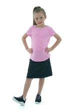 Load image into Gallery viewer, Athletic Exercise Skirt for Girls Sizes by Dressing For His Glory offers a perfect blend of modesty and comfort for girls. Its design allows for maximum movement while maintaining coverage. Ideal for sports and active lifestyles, this skirt provides both functionality and style. Bike shorts underneath are attached at the waistband.