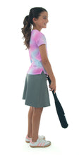 Load image into Gallery viewer, Athletic Exercise Skirt for Girls Sizes by Dressing For His Glory offers a perfect blend of modesty and comfort for girls. Its design allows for maximum movement while maintaining coverage. Ideal for sports and active lifestyles, this skirt provides both functionality and style. Bike shorts underneath are attached at the waistband.