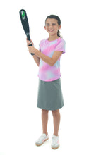 Load image into Gallery viewer, Athletic Exercise Skirt for Girls Sizes by Dressing For His Glory offers a perfect blend of modesty and comfort for girls. Its design allows for maximum movement while maintaining coverage. Ideal for sports and active lifestyles, this skirt provides both functionality and style. Bike shorts underneath are attached at the waistband.