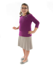 Load image into Gallery viewer, Knit Skort for Girls Plus Size by Dressing For His Glory The Knit Skort is made with top quality anti-pill knit fabric and is extremely comfortable!  It is a flare skirt, front and back, with loose fitting shorts underneath and it has a smooth elastic waist. The short are are 1" shorter than the skirt and are made in the same anti-pill knit fabric.