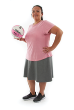 Load image into Gallery viewer, Athletic Exercise Skirt for Womens Plus Sizes by Dressing For His Glory  Athletic Exercise Skirt for Womens Plus Sizes by Dressing For His Glory is perfect for all team sports. It is made with performance sport fabric that keeps you dry. Bike shorts are attached to the waistband of the skirt and has an optional zipper pocket. The Athletic Exercise Skirt has a smooth flat elastic waistband and is great for any sport activity!