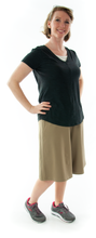 Load image into Gallery viewer, The Athletic Running Culotte for Ladies Sizes by Dressing For His Glory is great for all team sports. It is made with performance sport fabric that keeps you dry and comfortable. You will really like the straight cut leg with enough fullness for modesty. It has an elastic waist and sporty stripes down the side seams (optional white stripes).
