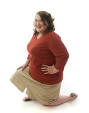 Load image into Gallery viewer, Flare Skort for Womens Plus Sizes by Dressing For His Glory The Flare Skort is a flare skirt with loose fitting shorts underneath that are attached at the waistband.  It has a flat front waist with an elastic waistband in the back and slit pockets on each side panel. The skirt has one optional off centered slit in the front and one in the back.