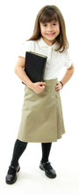 Load image into Gallery viewer, The School Uniform Skirt for Girls sizes by Dressing For His Glory has two off centered pleats in the front and back. It has a single button front closure with a small pocket. The skirt has a flat front waistband and you will love the back adjustable elastic waist. The skirt is comfortable extremely durable, stain resistant, and great looking the entire school year!