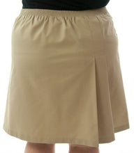 Load image into Gallery viewer, The School Uniform Skirt for Women's Plus Sizes by Dressing For His Glory has two off centered pleats in the front and back. It has a single button front closure with a small pocket. The skirt has a contour waistband and is comfortable, extremely durable, stain resistant, and great looking the entire school year!