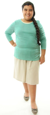 Walking Culotte for Girls Plus Sizes by Dressing For His Glory The Walking Culotte is a straight cut culotte.  It has an elastic waistband and slit pockets. The culotte is extremely durable as well as comfortable. Perfect for hiking, bike riding, soccer games or just about any activity you have in mind!