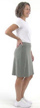 Load image into Gallery viewer, Dressing For His Glory grey athletic skirt with zipper pocket and flat elastic waistband, made of polyester and spandex.