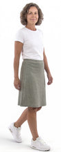 Load image into Gallery viewer, Dressing For His Glory grey athletic skirt with zipper pocket and flat elastic waistband, made of polyester and spandex.
