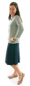 Knit Skort for Junior Sizes by Dressing For His Glory The Knit Skort is made with top quality anti-pill knit fabric and is extremely comfortable and it feels great to wear! The Flare Skort is a flare skirt, front and back, with loose fitting shorts underneath and it has a smooth elastic waist. The short are are 1" shorter than the skirt and are made in the same anti-pill knit fabric. 