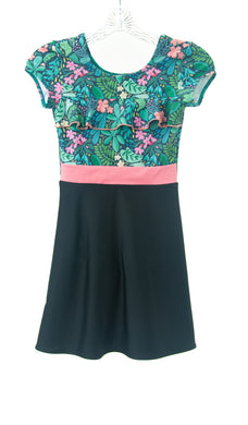 #2871 Sale Rack Item / Swim Dress / Girls Size 8 /  Plumeria Print / May / Black Skirt