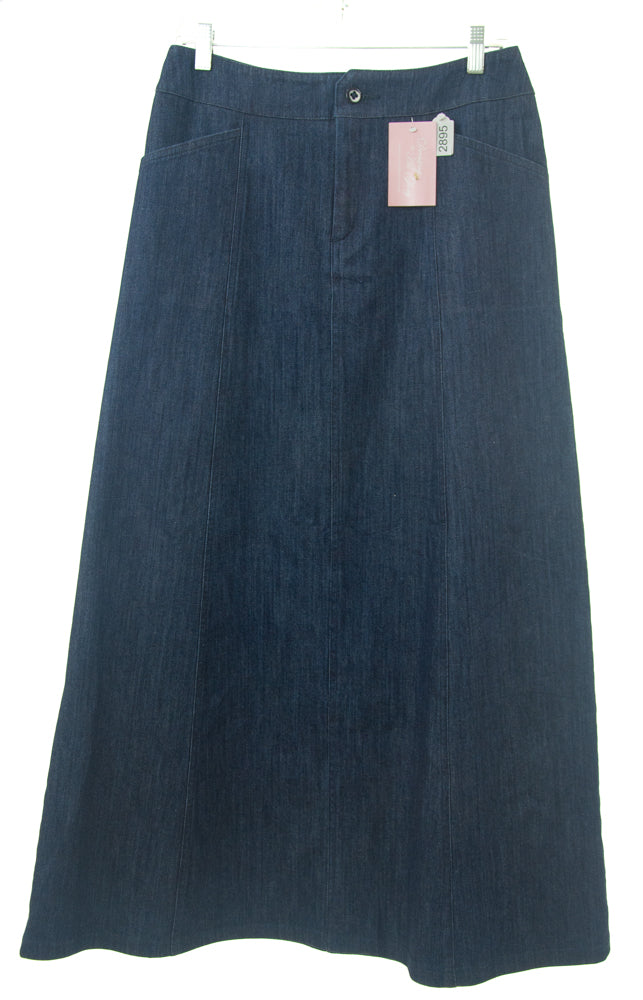 #2895 Sale Rack Item / Long Corneado Skirt / Ladies Size 4 /  Dark Indigo Denim