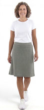 Load image into Gallery viewer, Dressing For His Glory grey athletic skirt with flat elastic waistband and optional zipper pocket, made of polyester and spandex.