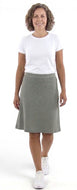 Dressing For His Glory grey athletic skirt with flat elastic waistband and optional zipper pocket, made of polyester and spandex.