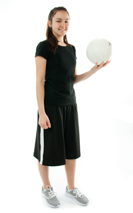 The Athletic Running Culotte is great for all team sports. It is made with performance sport fabric that keeps you dry and comfortable. You will really like the straight cut leg with enough fullness for modesty. It has an elastic waist and sporty stripes down the side seams (optional white stripes).