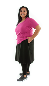 Athletic Exercise Skirt for Womens Plus Sizes by Dressing For His Glory is perfect for all outdoor team sports. It is made with performance sport fabric that keeps you dry. The long leggings are attached to the waistband of the skirt and has an optional zipper pocket. Perfect for winter sport activities.