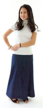 Load image into Gallery viewer, Long Corneado Skirt for Girls by Dressing For His Glory The Long Corneado (korneˈados) Skirt is still a favorite of many! If you love long skirts, you will love the Corneado Skirt. It is a slightly flared skirt with a fly front, side panels and slit pockets. It has a contour waist which fits the women and girls lower towards their hips.  And as with all Dressing For His Glory&#39;s skirts, there are multiple of lengths to choose from. 