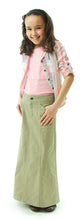 Load image into Gallery viewer, Long Corneado Skirt for Girls by Dressing For His Glory The Long Corneado (korneˈados) Skirt is still a favorite of many! If you love long skirts, you will love the Corneado Skirt for your daughter! It is a slightly flared skirt with a fly front, side panels and slit pockets. The waistband for girl sizes is adjustable to fit your daughter waist perfectly!