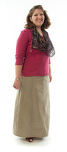 Load image into Gallery viewer, Long Corneado Skirt in Womens Plus Sizes by Dressing For His Glory    The Long Corneado (korneˈados) Skirt is still a favorite of many! If you love long skirts, you will love the Corneado Skirt. It is a slightly flared skirt with a fly front, side panels and slit pockets. It has a flat front waistband and an elastic waistband in the back. 