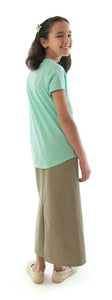 Long Jean Skirt for Girl Sizes by Dressing For His Glory The Long Jean Skirt is still a great look for today! You will love our Long Jean Skirt for Girls because of  its adjustable waistband. It will adjust to fit your daughter perfectly! It has a front fly zipper opening, change pockets andi it has a back slit. This skirt is great for everyday and is durable as well as comfortable. And it has been pre washed so you won't have to worry about shrinkage!