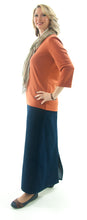 Load image into Gallery viewer, Long Jean Skirt for Ladies Sizes by Dressing For His Glory Our Long Jean Skirt is always in style and you will love the fit! This Long Jean Skirt for Ladies has a contour waistband that is designed to be worn just above the hip bone and slightly lower than your natural waist. The Jean Skirt has a fly front, change pockets and a back slit. You also have the option of ordering yours with a back welt pocket!