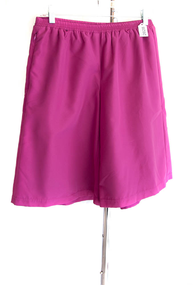 #2628 Sale Rack Item / Swim Culottes / Junior Small / Magenta by Dressing For His Glory has a zippered pocket is fast drying with hidden vents at the waist to prevent ballooning -fully lined- elastic waist- extremely durable wears well even in high chlorinated pools 