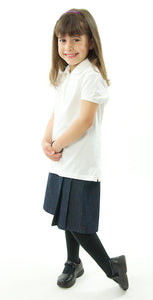 The School Uniform Skirt for Girls sizes by Dressing For His Glory has two off centered pleats in the front and back. It has a single button front closure with a small pocket. The skirt has a flat front waistband and you will love the back adjustable elastic waist. The skirt is comfortable extremely durable, stain resistant, and great looking the entire school year!