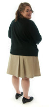 Load image into Gallery viewer, The School Uniform Skirt for Women&#39;s Plus Sizes by Dressing For His Glory has two off centered pleats in the front and back. It has a single button front closure with a small pocket. The skirt has a contour waistband and is comfortable, extremely durable, stain resistant, and great looking the entire school year! 