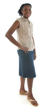 Load image into Gallery viewer, Short Corneado Skirt for Junior Sizes by Dressing For His Glory  The Short Corneado (korneˈados) Skirt is a favorite of many!  It is a slightly flared skirt with a fly front, side panels and slit pockets. The skirt has a contour waistband that fits low on the hip. The skirt is also pre-washed so you do not have to worry about shrinkage. It is durable, and comfortable!