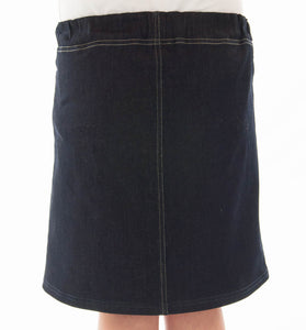 Short Jean Skirt for Girls Plus Size by Dressing For His Glory  Short Jean skirts are always in style! You will love our short Jean skirt for its adjustable waistband for girls. It will adjust to fit them perfectly! It has a front fly zipper opening, change pockets and does not have a back slit. It is a great everyday skirt that is durable and comfortable. And it has been pre washed.