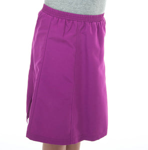 Swim Flare Skort for Girls Sizes by Dressing For His Glory  Are you looking for durability when shopping for modest swimwear?  Well, our Swim Flare Skort is not only durable but modest and comfortable! This skort is slightly flared giving you extra leg room to swim and looks like a skirt both front and back. It has loose fitting knit shorts underneath and are attached at the waist. You will also find small vents at the elastic waistband to release air and  prevent ballooning.