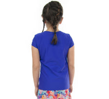 Load image into Gallery viewer, Swim Tee for Girls by Dressing For His Glory  Our Swim Tees are made in top quality, fast drying swimwear knit fabric. The fabric is chlorine resistant, cool and comfortable. The swim tee is fully lined and helps to prevent clinging. It has a scooped neck and a choice of a cap sleeves or a longer length sleeve. It also has a beautiful ruffle across the yoke.