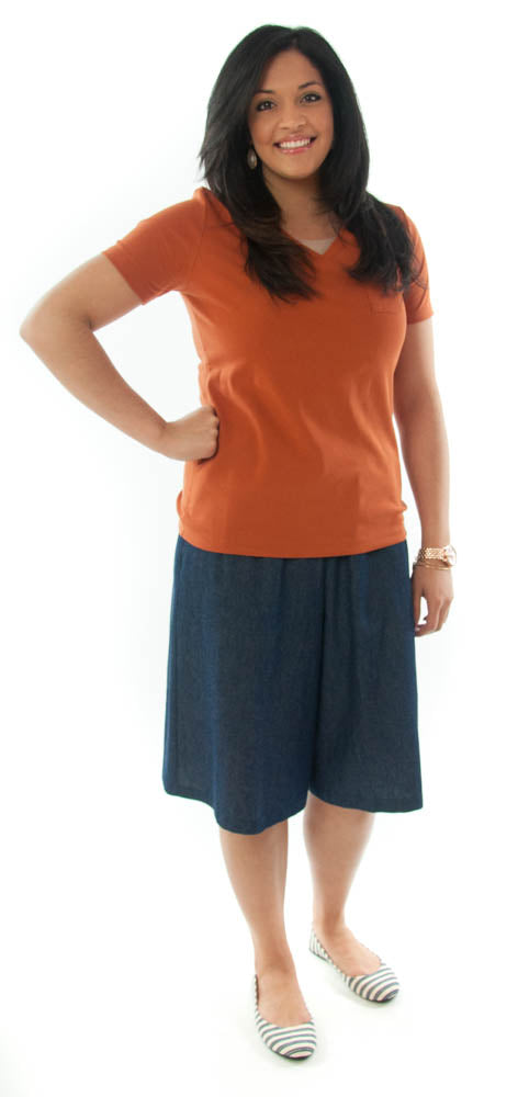 Walking Culotte for Ladies Sizes by Dressing For His Glory The Walking Culotte is a straight cut culotte.  It has an elastic waistband and slit pockets. The culotte is extremely durable as well as comfortable. Perfect for hiking, bike riding, soccer games or just about any activity you have in mind!