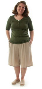 Walking Culotte for Womens Plus Sizes by Dressing For His Glory The Walking Culotte is a straight cut culotte.  It has an elastic waistband and slit pockets. The culotte is extremely durable as well as comfortable. Perfect for hiking, bike riding, soccer games or just about any activity you have in mind!