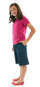 Walking Culotte for Junior Sizes by Dressing For His Glory The Walking Culotte is a straight cut culotte.  It has an elastic waistband and slit pockets. The culotte is extremely durable as well as comfortable. Perfect for hiking, bike riding, soccer games or just about any activity you have in mind!